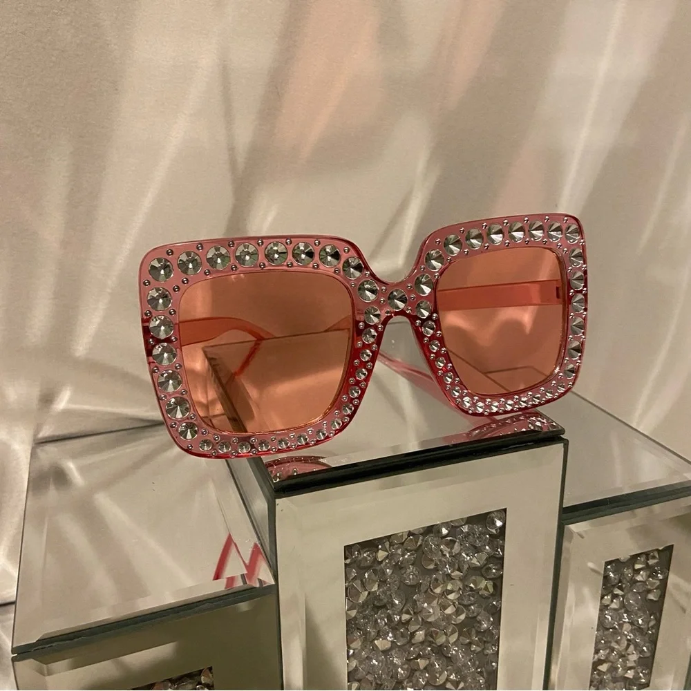 Crystal-Embellished Pink Sunglasses